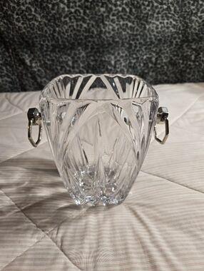 Vintage Crystal Ice Bucket Silver Handles